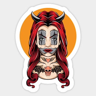 Devil girl with clown face Sticker